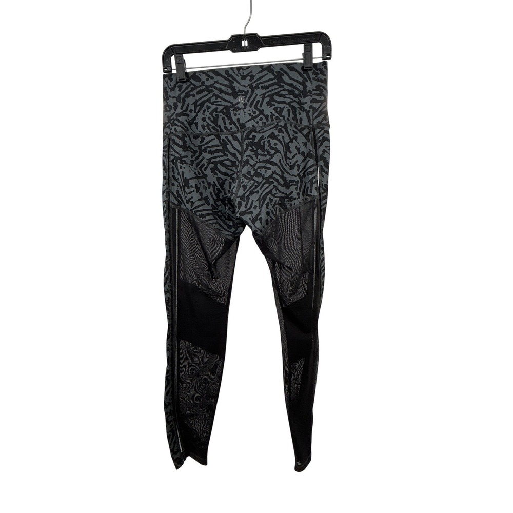 Lululemon High Rise Mesh Panel Leggings Grey Black Abstract Print Size‎ 6 - Picture 6 of 9